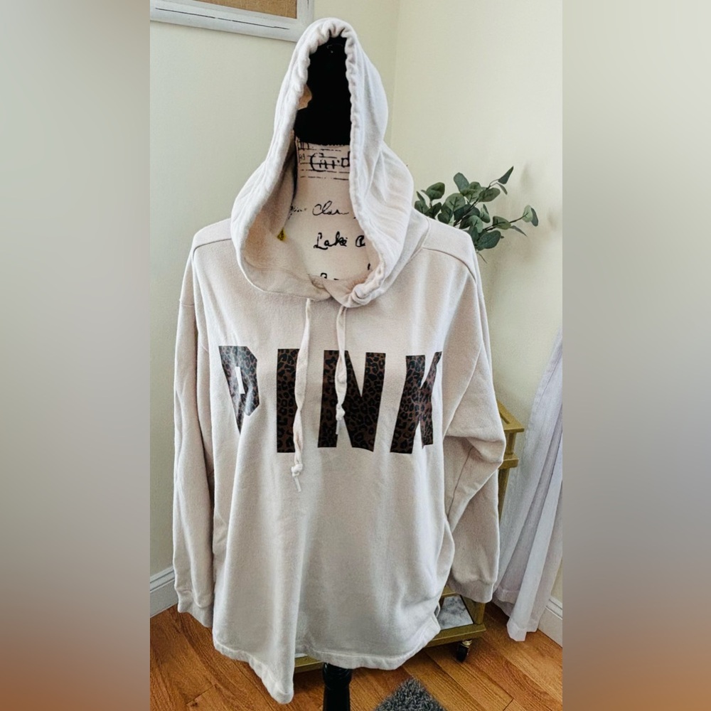 Women’s Oatmeal and Leopard Print VS PINK Hoodie